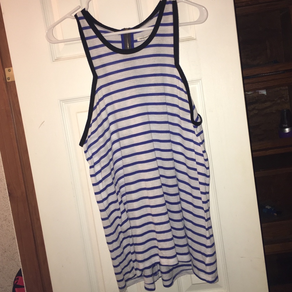 White and Blue striped tank top.